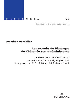 cover image of Les extraits de Plutarque de Chéronée sur la réminiscence